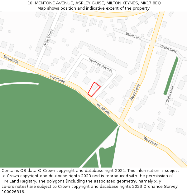 10, MENTONE AVENUE, ASPLEY GUISE, MILTON KEYNES, MK17 8EQ: Location map and indicative extent of plot