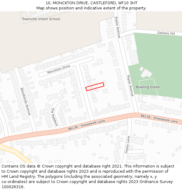 10, MONCKTON DRIVE, CASTLEFORD, WF10 3HT: Location map and indicative extent of plot