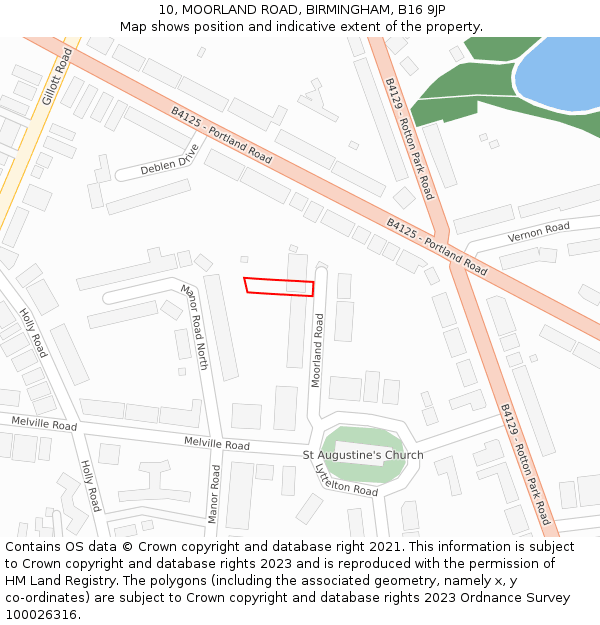 10, MOORLAND ROAD, BIRMINGHAM, B16 9JP: Location map and indicative extent of plot