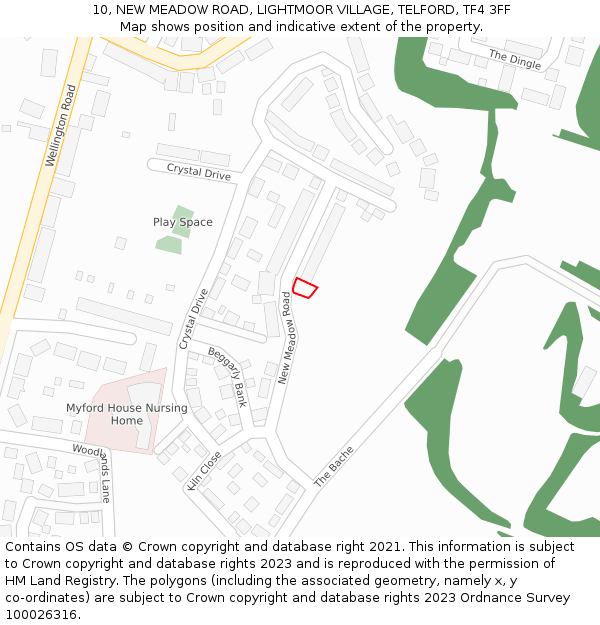 10, NEW MEADOW ROAD, LIGHTMOOR VILLAGE, TELFORD, TF4 3FF: Location map and indicative extent of plot