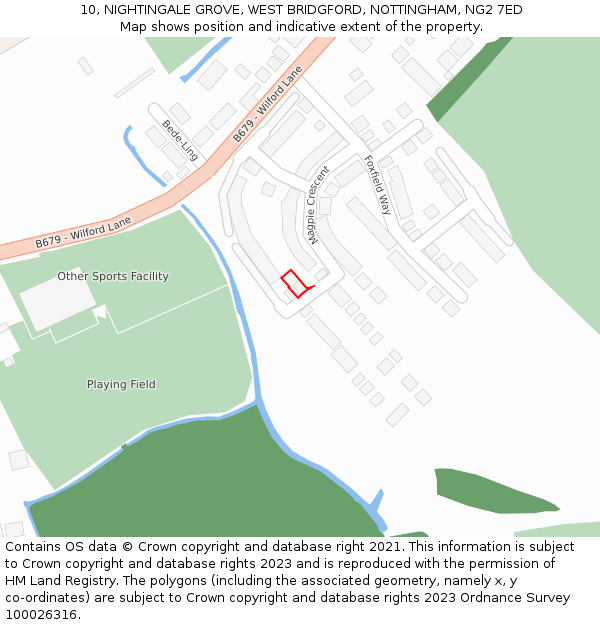 10, NIGHTINGALE GROVE, WEST BRIDGFORD, NOTTINGHAM, NG2 7ED: Location map and indicative extent of plot