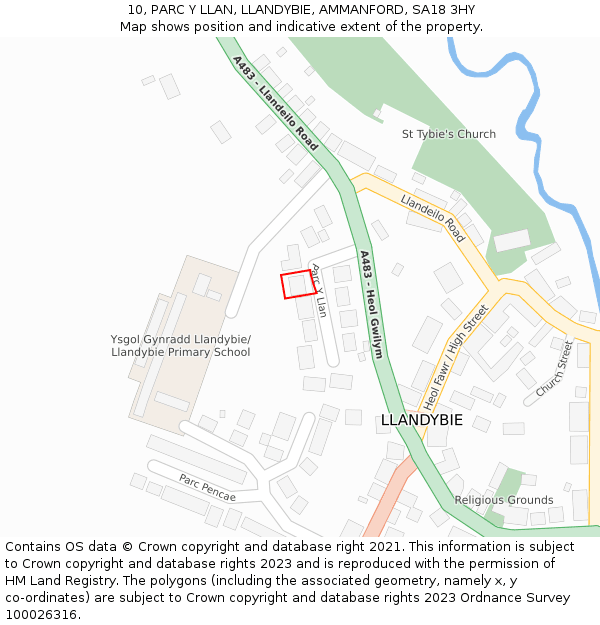 10, PARC Y LLAN, LLANDYBIE, AMMANFORD, SA18 3HY: Location map and indicative extent of plot