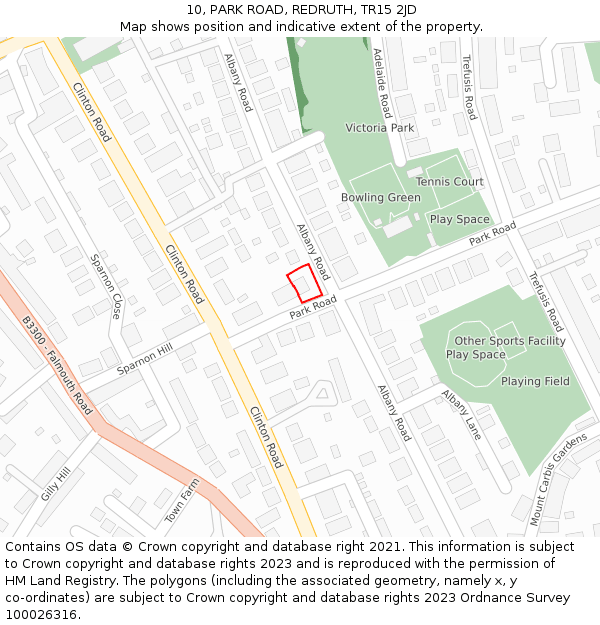 10, PARK ROAD, REDRUTH, TR15 2JD: Location map and indicative extent of plot