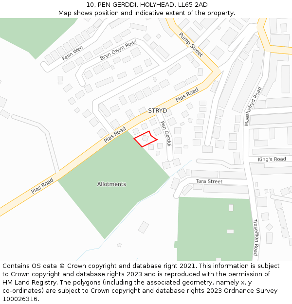 10, PEN GERDDI, HOLYHEAD, LL65 2AD: Location map and indicative extent of plot