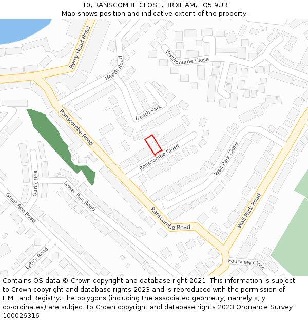 10, RANSCOMBE CLOSE, BRIXHAM, TQ5 9UR: Location map and indicative extent of plot