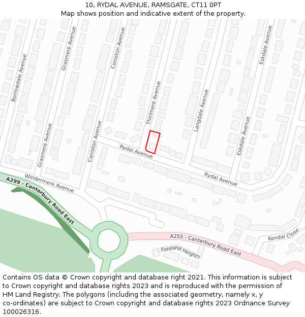 10, RYDAL AVENUE, RAMSGATE, CT11 0PT: Location map and indicative extent of plot