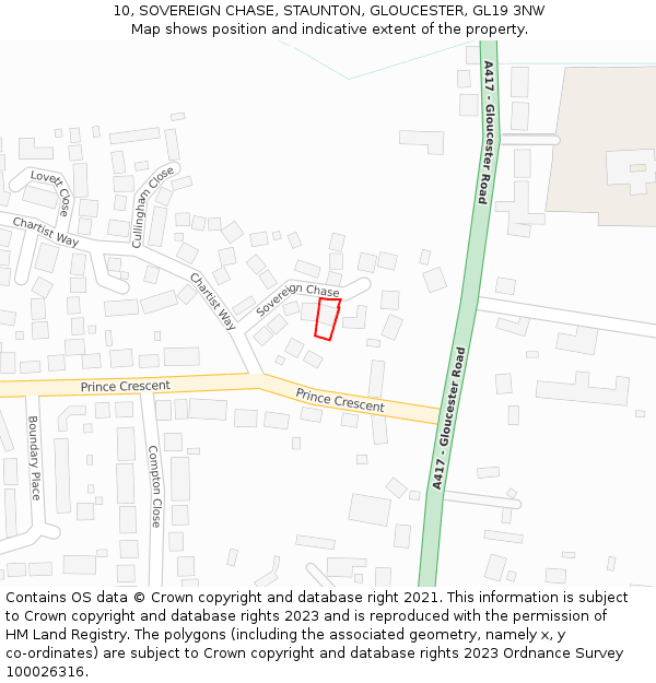 10, SOVEREIGN CHASE, STAUNTON, GLOUCESTER, GL19 3NW: Location map and indicative extent of plot