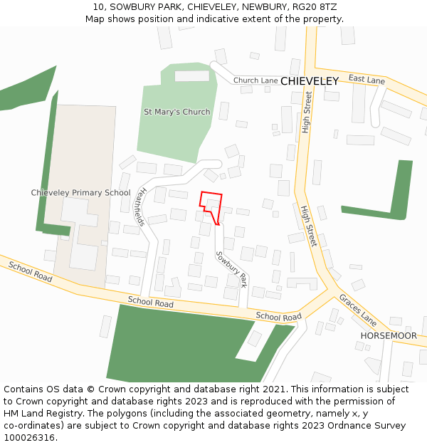 10, SOWBURY PARK, CHIEVELEY, NEWBURY, RG20 8TZ: Location map and indicative extent of plot