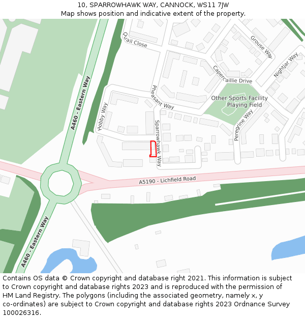 10, SPARROWHAWK WAY, CANNOCK, WS11 7JW: Location map and indicative extent of plot