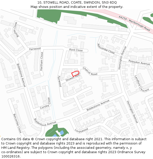 10, STOWELL ROAD, COATE, SWINDON, SN3 6DQ: Location map and indicative extent of plot