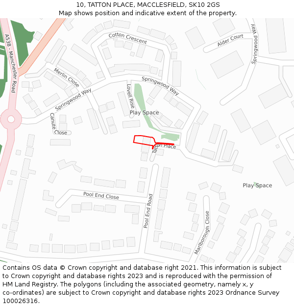 10, TATTON PLACE, MACCLESFIELD, SK10 2GS: Location map and indicative extent of plot