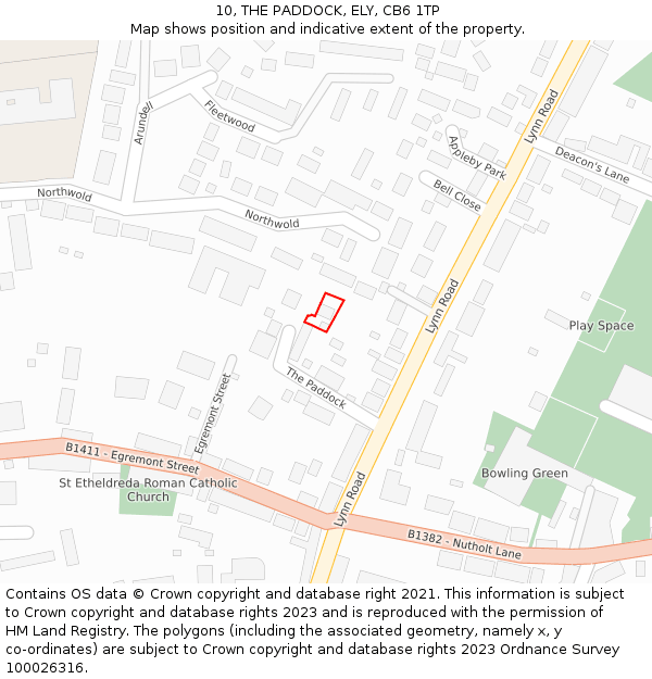 10, THE PADDOCK, ELY, CB6 1TP: Location map and indicative extent of plot