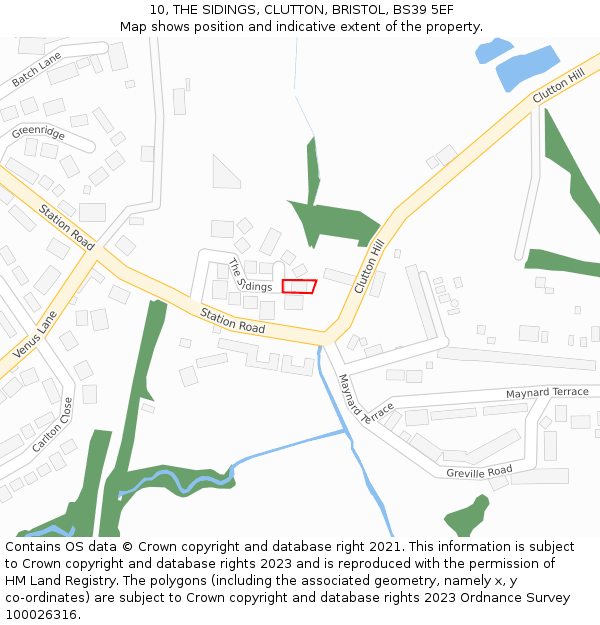 10, THE SIDINGS, CLUTTON, BRISTOL, BS39 5EF: Location map and indicative extent of plot