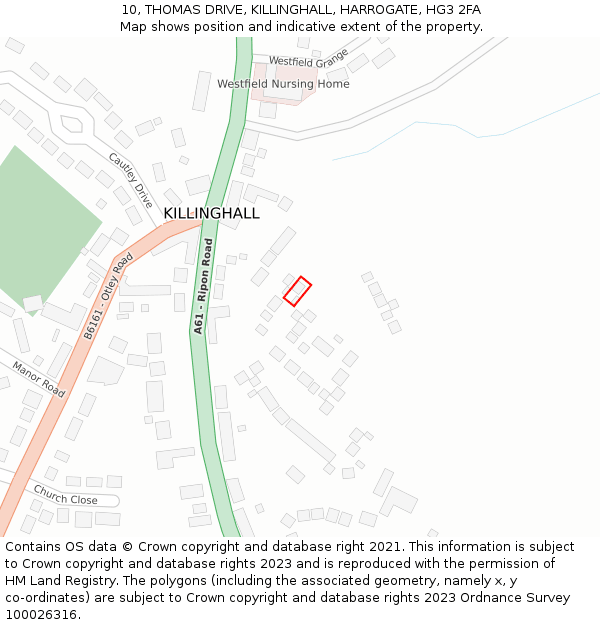 10, THOMAS DRIVE, KILLINGHALL, HARROGATE, HG3 2FA: Location map and indicative extent of plot