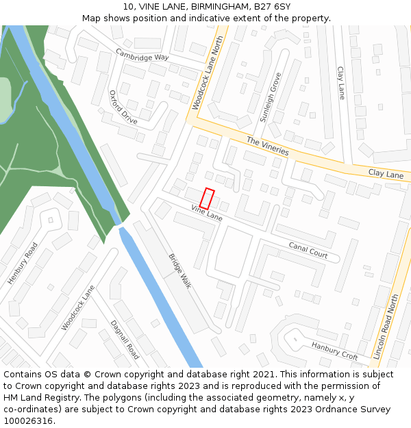 10, VINE LANE, BIRMINGHAM, B27 6SY: Location map and indicative extent of plot