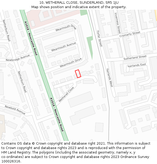 10, WETHERALL CLOSE, SUNDERLAND, SR5 1JU: Location map and indicative extent of plot