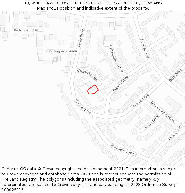 10, WHELDRAKE CLOSE, LITTLE SUTTON, ELLESMERE PORT, CH66 4NS: Location map and indicative extent of plot