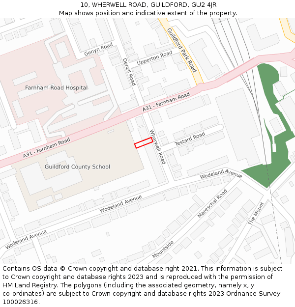 10, WHERWELL ROAD, GUILDFORD, GU2 4JR: Location map and indicative extent of plot