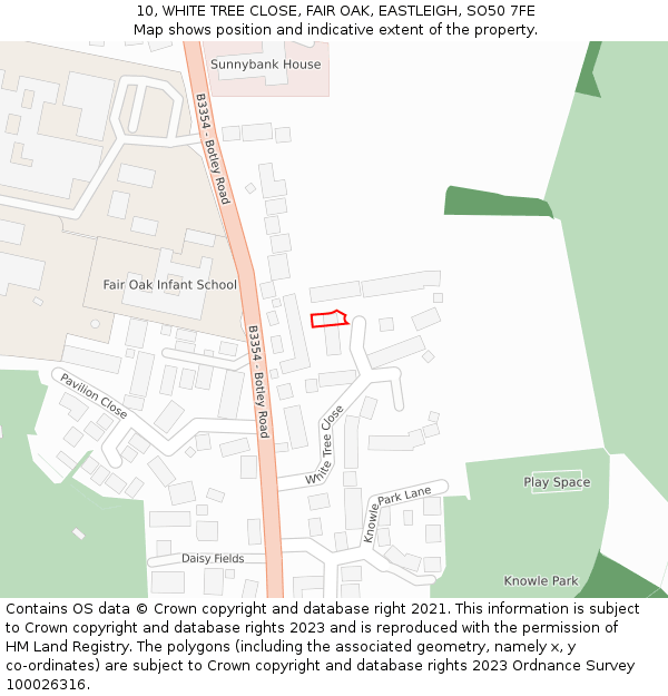 10, WHITE TREE CLOSE, FAIR OAK, EASTLEIGH, SO50 7FE: Location map and indicative extent of plot