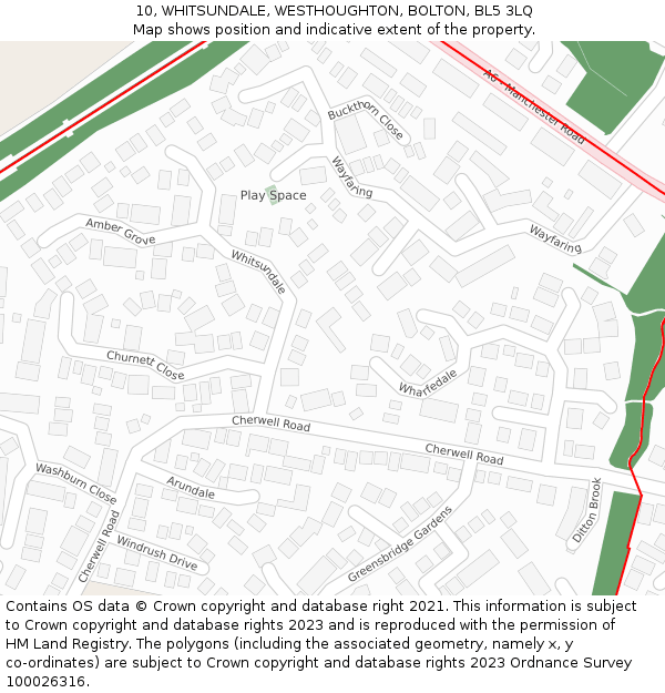 10, WHITSUNDALE, WESTHOUGHTON, BOLTON, BL5 3LQ: Location map and indicative extent of plot