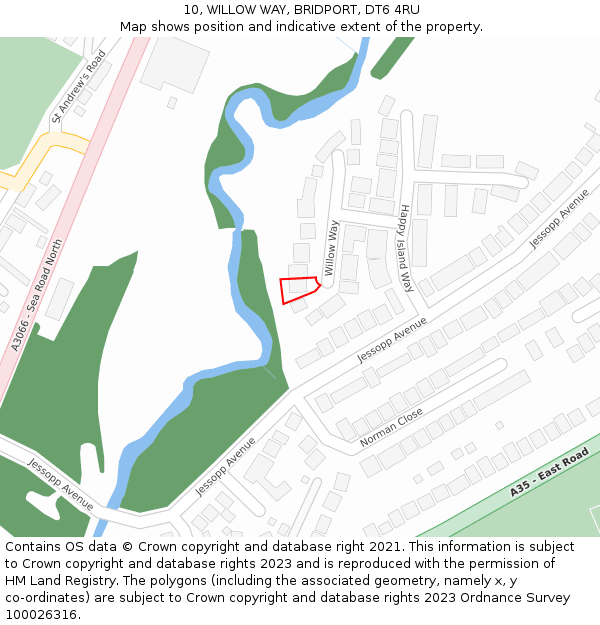 10, WILLOW WAY, BRIDPORT, DT6 4RU: Location map and indicative extent of plot