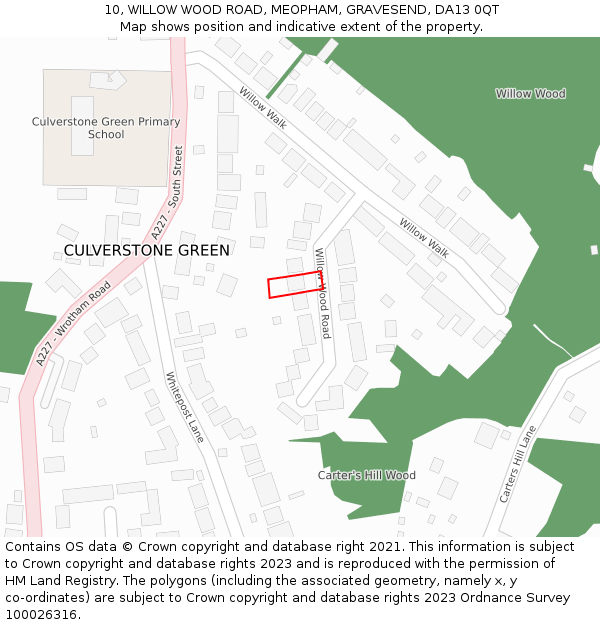 10, WILLOW WOOD ROAD, MEOPHAM, GRAVESEND, DA13 0QT: Location map and indicative extent of plot