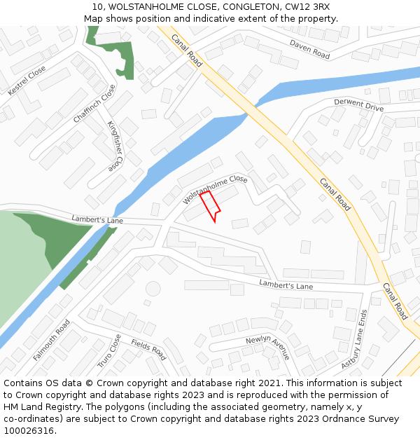 10, WOLSTANHOLME CLOSE, CONGLETON, CW12 3RX: Location map and indicative extent of plot