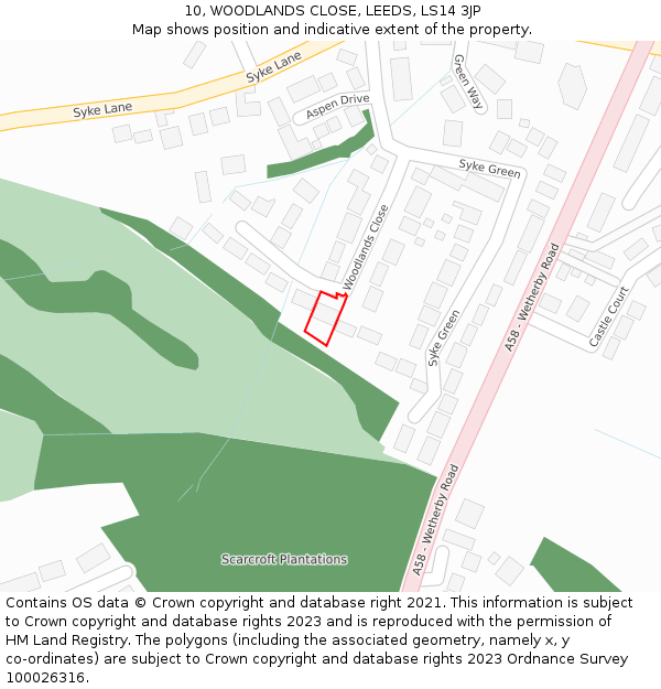 10, WOODLANDS CLOSE, LEEDS, LS14 3JP: Location map and indicative extent of plot