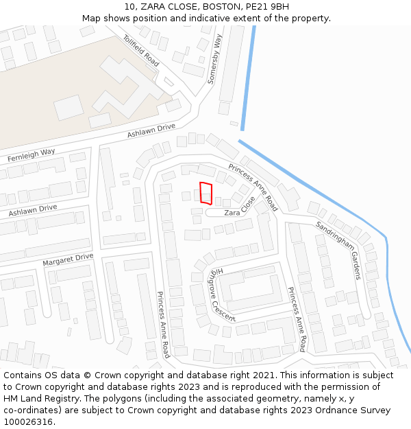 10, ZARA CLOSE, BOSTON, PE21 9BH: Location map and indicative extent of plot