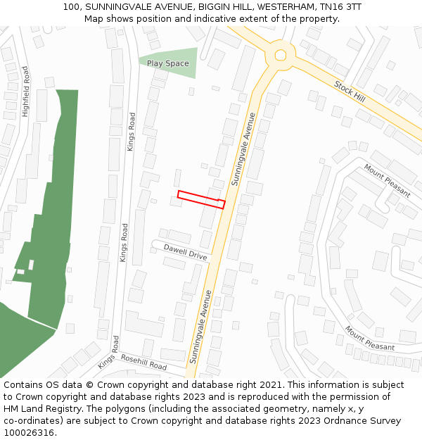 100, SUNNINGVALE AVENUE, BIGGIN HILL, WESTERHAM, TN16 3TT: Location map and indicative extent of plot