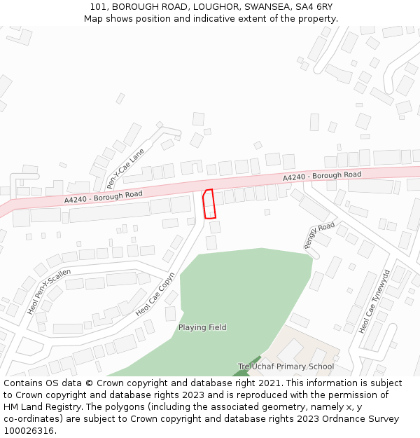 101, BOROUGH ROAD, LOUGHOR, SWANSEA, SA4 6RY: Location map and indicative extent of plot