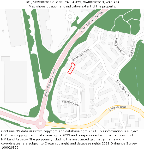 101, NEWBRIDGE CLOSE, CALLANDS, WARRINGTON, WA5 9EA: Location map and indicative extent of plot