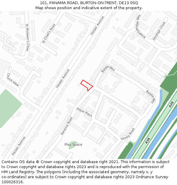 101, PANAMA ROAD, BURTON-ON-TRENT, DE13 0SQ: Location map and indicative extent of plot