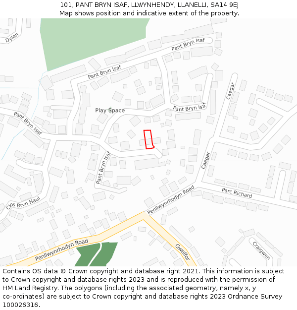 101, PANT BRYN ISAF, LLWYNHENDY, LLANELLI, SA14 9EJ: Location map and indicative extent of plot