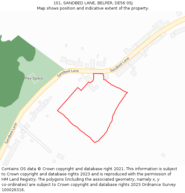 101, SANDBED LANE, BELPER, DE56 0SJ: Location map and indicative extent of plot