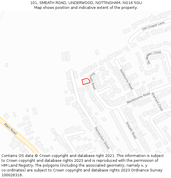 101, SMEATH ROAD, UNDERWOOD, NOTTINGHAM, NG16 5GU: Location map and indicative extent of plot