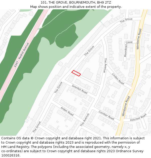 101, THE GROVE, BOURNEMOUTH, BH9 2TZ: Location map and indicative extent of plot