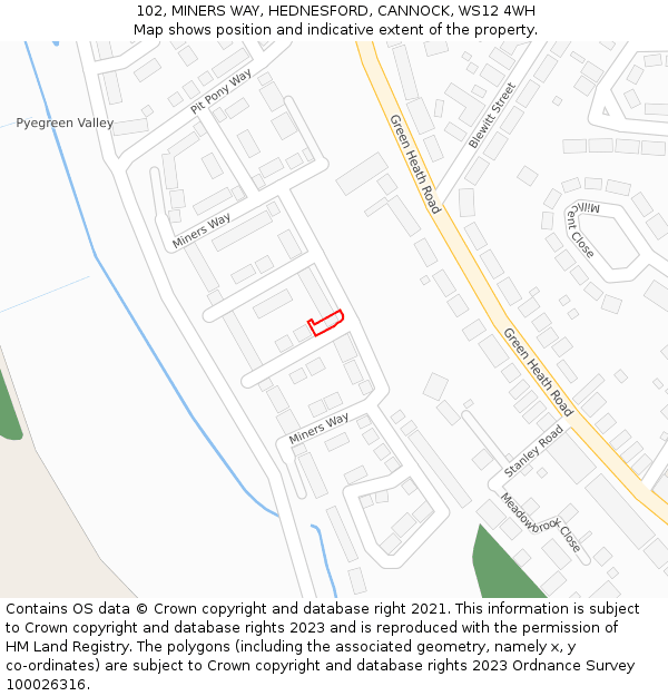 102, MINERS WAY, HEDNESFORD, CANNOCK, WS12 4WH: Location map and indicative extent of plot