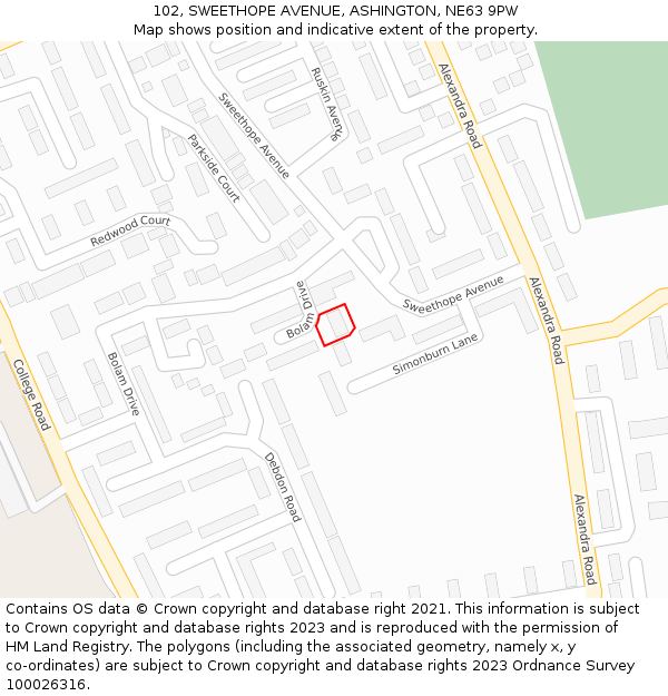 102, SWEETHOPE AVENUE, ASHINGTON, NE63 9PW: Location map and indicative extent of plot