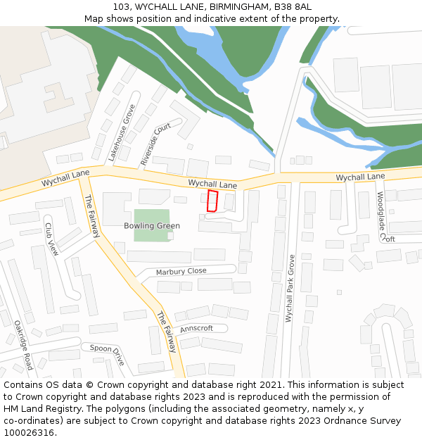 103, WYCHALL LANE, BIRMINGHAM, B38 8AL: Location map and indicative extent of plot