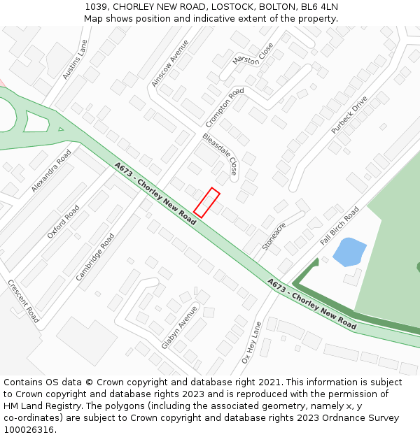 1039, CHORLEY NEW ROAD, LOSTOCK, BOLTON, BL6 4LN: Location map and indicative extent of plot