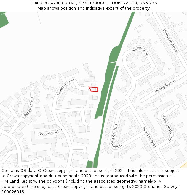 104, CRUSADER DRIVE, SPROTBROUGH, DONCASTER, DN5 7RS: Location map and indicative extent of plot