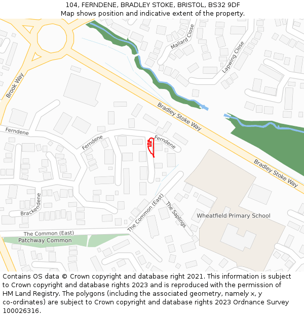 104, FERNDENE, BRADLEY STOKE, BRISTOL, BS32 9DF: Location map and indicative extent of plot