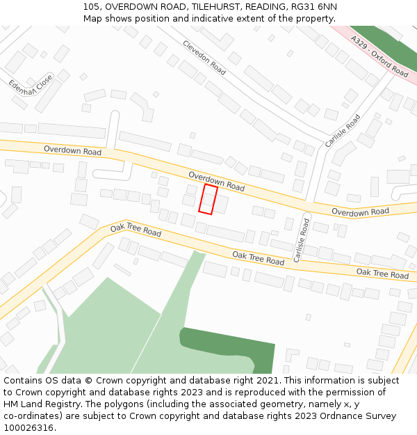 105, OVERDOWN ROAD, TILEHURST, READING, RG31 6NN: Location map and indicative extent of plot