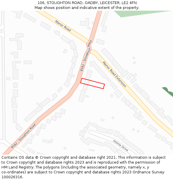 106, STOUGHTON ROAD, OADBY, LEICESTER, LE2 4FN: Location map and indicative extent of plot