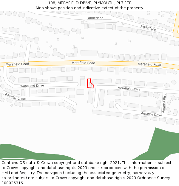 108, MERAFIELD DRIVE, PLYMOUTH, PL7 1TR: Location map and indicative extent of plot