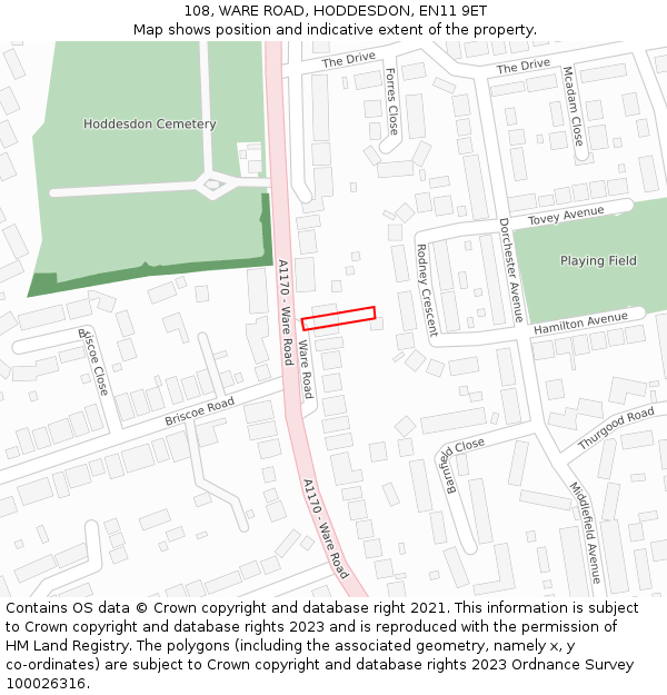 108, WARE ROAD, HODDESDON, EN11 9ET: Location map and indicative extent of plot