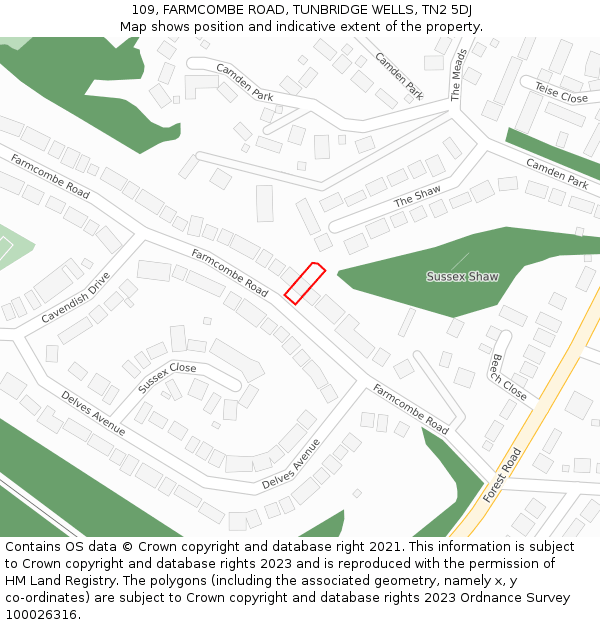 109, FARMCOMBE ROAD, TUNBRIDGE WELLS, TN2 5DJ: Location map and indicative extent of plot