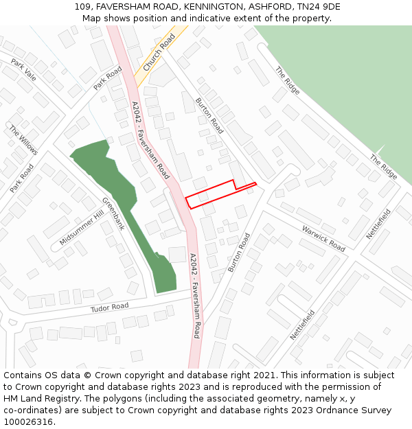 109, FAVERSHAM ROAD, KENNINGTON, ASHFORD, TN24 9DE: Location map and indicative extent of plot