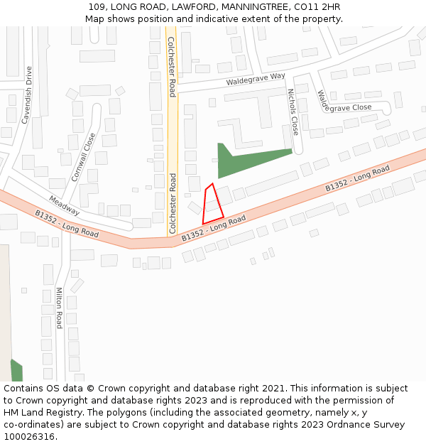 109, LONG ROAD, LAWFORD, MANNINGTREE, CO11 2HR: Location map and indicative extent of plot